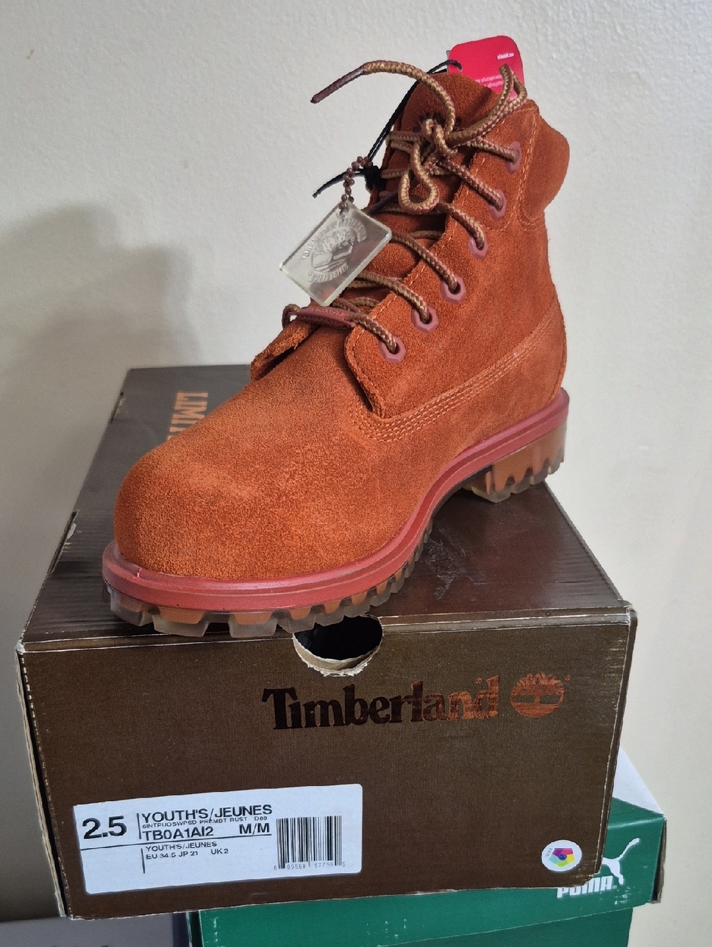 Timberland Rust Orange Suede Youth Lace-Up Boot